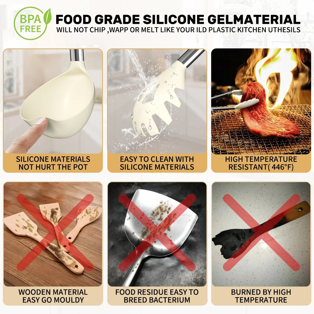 Silicone Cooking Utensil Set, 30 Pcs Kitchen Utensils Set with Stainless Steel Handle, Food Grade Silicone Spatula Set, Bpa-Free, Non-Stick Heat Resistant Silicone Cookware, White