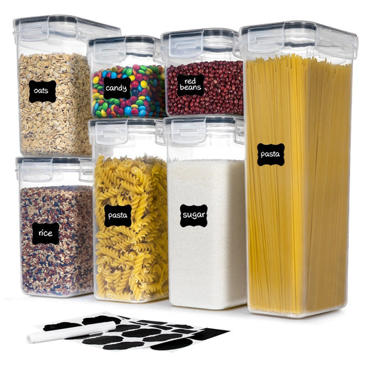 Airtight Food Storage Containers Set,  Bpa-Free 7Pcs Plastic Kitchen and Pantry Organization Canisters, Black