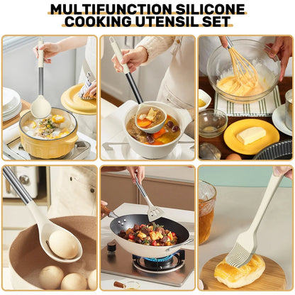 Silicone Cooking Utensil Set, 30 Pcs Kitchen Utensils Set with Stainless Steel Handle, Food Grade Silicone Spatula Set, Bpa-Free, Non-Stick Heat Resistant Silicone Cookware, White