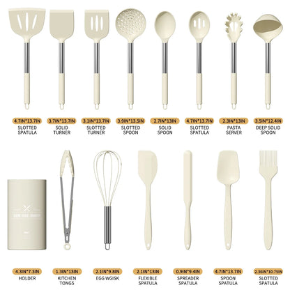 Silicone Cooking Utensil Set, 30 Pcs Kitchen Utensils Set with Stainless Steel Handle, Food Grade Silicone Spatula Set, Bpa-Free, Non-Stick Heat Resistant Silicone Cookware, White