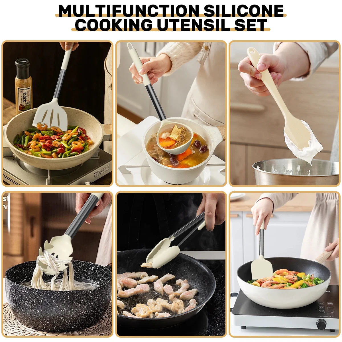 Silicone Cooking Utensil Set, 30 Pcs Kitchen Utensils Set with Stainless Steel Handle, Food Grade Silicone Spatula Set, Bpa-Free, Non-Stick Heat Resistant Silicone Cookware, White